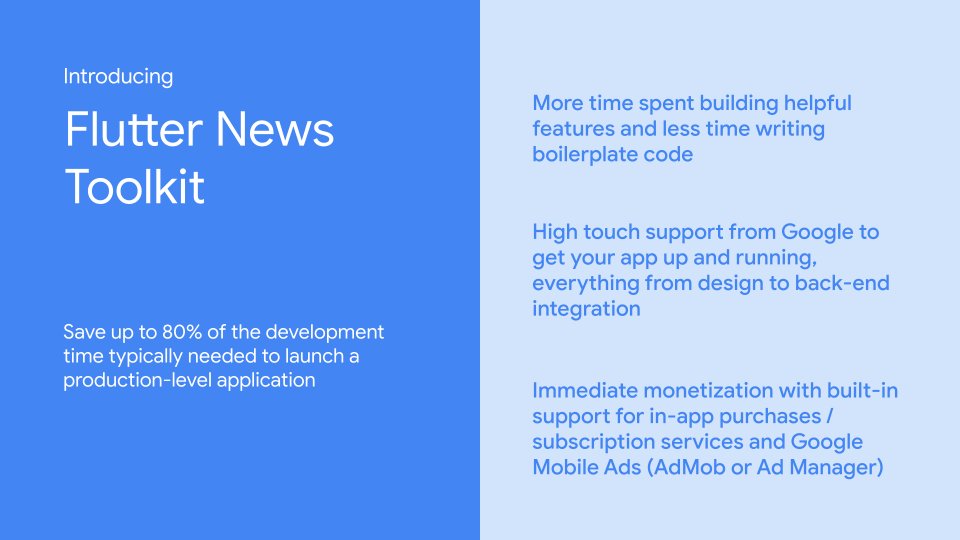If you're a publisher looking to invest in mobile app strategy, join the Early Access period for the Flutter News Toolkit to ensure your content is reaching your audiences where they are with less development work. 

Learn more: goo.gle/3G7dea4🧵(1/4)