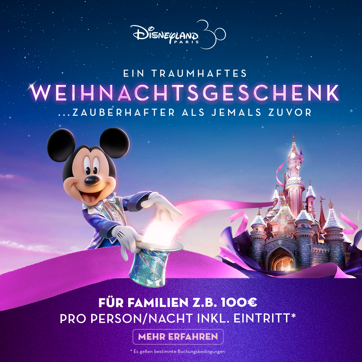 🎄 Die Weihnachtszeit steht vor der Tür, plane jetzt Deine Geschenke &amp; schenke das magischste Geschenk von Allen! 
Einen Familienaufenthalt in Disneyland Paris -  schon für 100 € pro Person/Nacht im 4* Disney Hotel, der Eintritt ist inklusive!

Details: dlp.deals/zauber-schenke…
