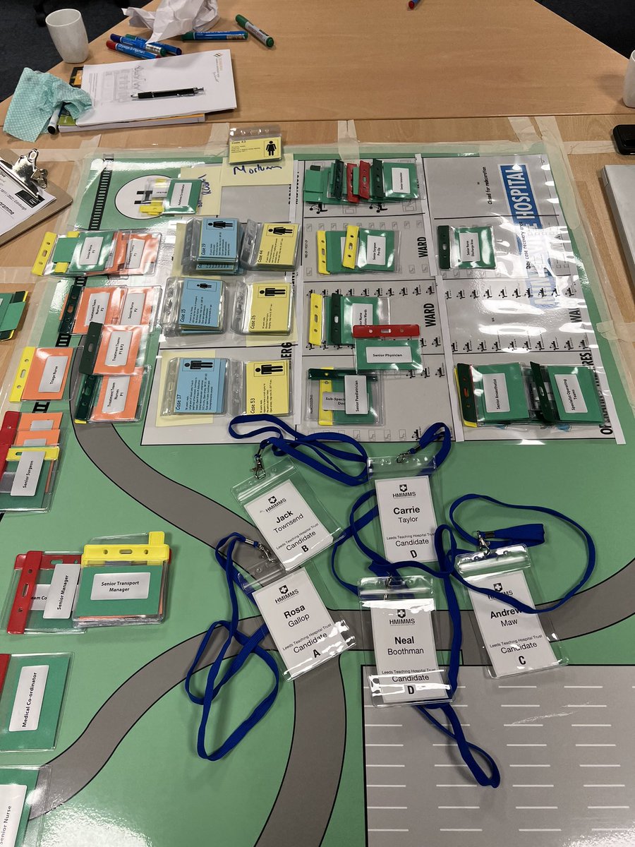 UCclineds's tweet photo. How we leave day 1 of H-MIMMS. Discussions around A&E staffing, area allocations and improved communication throughout the hospital. All played out in interactive table tops. #traintoretain #MAJAXtraining #developingstaff #preparedness https://t.co/YyJ1fCLLaB