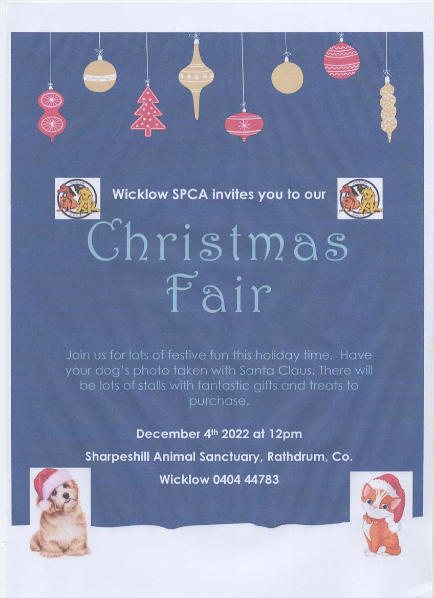 We are delighted to invite you to our Christmas Fair on Sunday 4th December, Santa Claus will be with us. If you would like to have your dog’s photo taken with Santa Claus, please contact the office at 0404 44783 and we would be delighted to book a time. Lots of crafts and treats