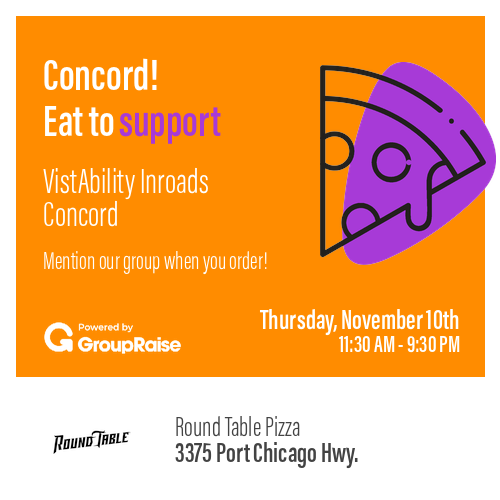 Today is the day! Round Table Pizza (3375 Port Chicago Hwy, Concord, CA.) is donating back % of sales from Dine-In, Takeout, Delivery &amp; Pick up orders to VistAbility!
We hope you can join us in eating out for a good cause!

RSVP: grouprai.se/f236776