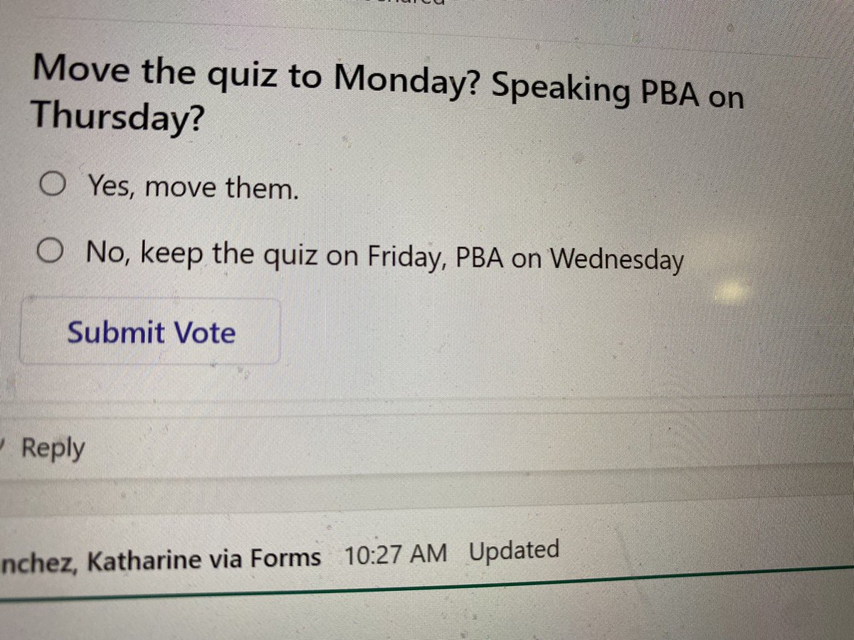 msfordfierce's tweet photo. Love seeing Sra. Sanchez taking into consideration the anxiety levels 🤯of her students and getting their feedback #MIEExpert #GaMIE @MicrosoftEDU @LeadGladiator https://t.co/mxKxXNgmBu