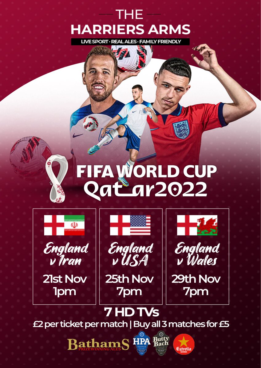 harriersarms_'s tweet photo. ☑️ @England squad confirmed 
☑️ Harriers Arms tickets selling fast!

🎟 Get your tickets while you can for England’s Group Stage matches!

#HarriersArms https://t.co/qRBEaylsmB