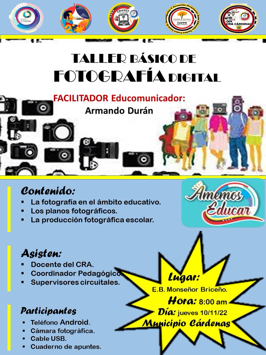 #10noviembre|| Taller básico de fotografía digital.
<a href="/Crazet2011/">Crazet2011</a> 
<a href="/Berzabethg1/">Berzabethgandicaoficial</a> 
@ZonaEducTachira 
<a href="/_LaAvanzadora/">Yelitze Santaella</a> 
@MPPEDUCACION 
@formacionzet