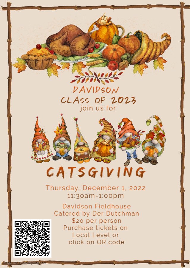 🔈🔊Attention SENIORS: Our 1st Annual CATSgiving will be taking place on Thursday, December 1st  from 11:30-1:00 in the Fieldhouse. Meal will be catered by <a href="/derdutchman/">Der Dutchman</a> &amp; is $20 per person. Pay on Local Level Events or scan the QR code on the flyer. See you there! #wildcatway