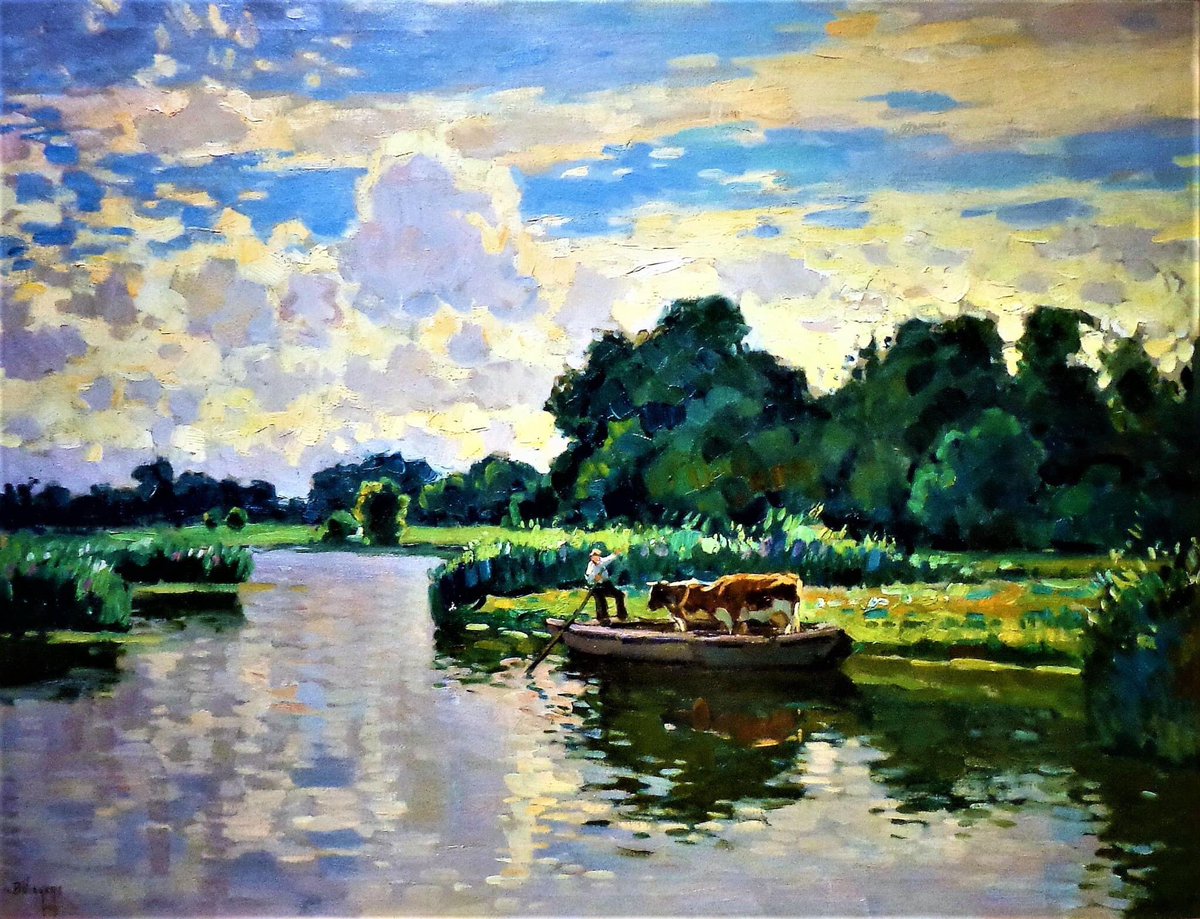 kvandervate's tweet image. In #Nunspeet heb ik deze week het @NVeluwsMuseum bezocht, waar de tentoonstelling ‘ #Springlevend! ‘ is te zien over het werk van Ben #Viegers. Op de foto’s zie je: ‘Boerenerf met #bloesemboom’, ‘Vaart met koeien op een #praam’, ‘De #Rijnkade in #Arnhem’ en ‘Muurhuizen in #Rees’.