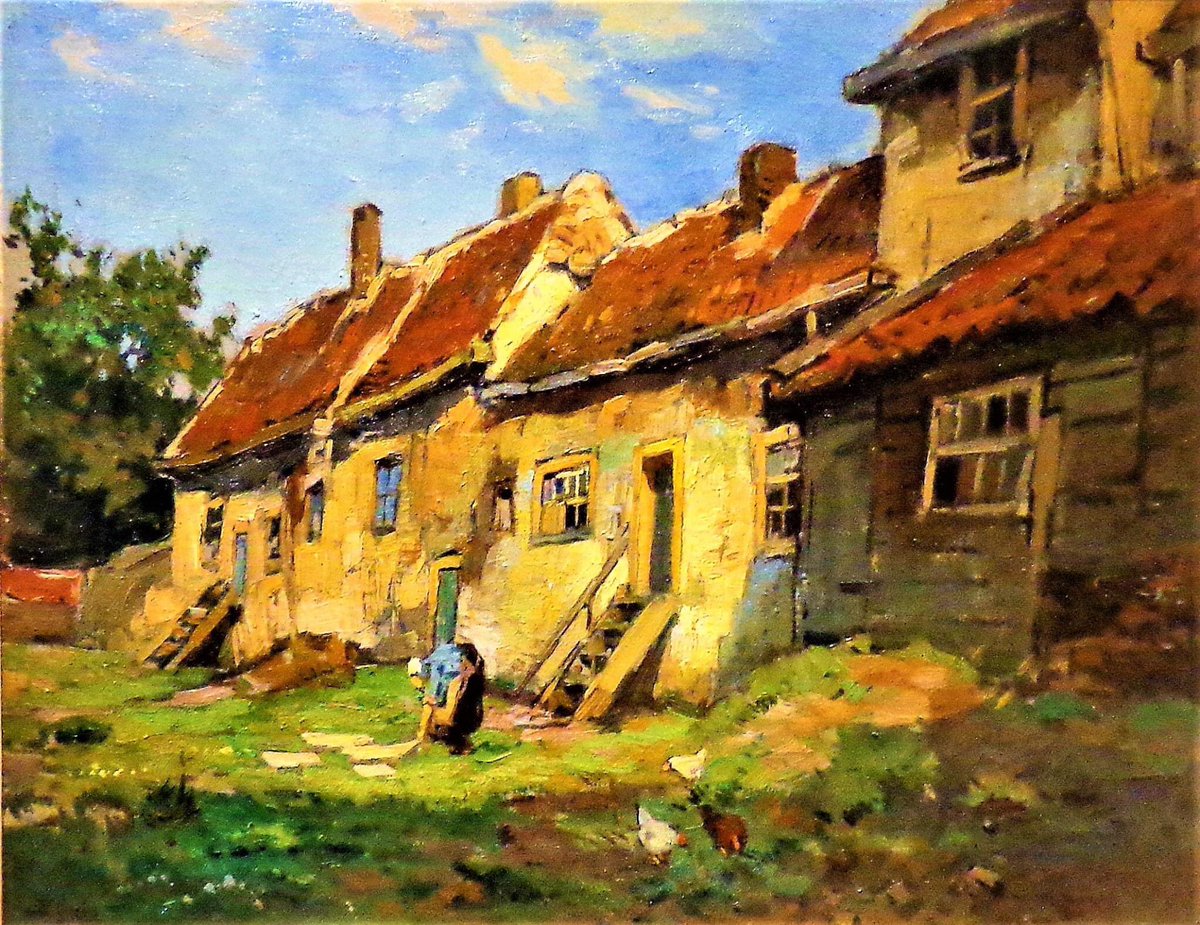 kvandervate's tweet image. In #Nunspeet heb ik deze week het @NVeluwsMuseum bezocht, waar de tentoonstelling ‘ #Springlevend! ‘ is te zien over het werk van Ben #Viegers. Op de foto’s zie je: ‘Boerenerf met #bloesemboom’, ‘Vaart met koeien op een #praam’, ‘De #Rijnkade in #Arnhem’ en ‘Muurhuizen in #Rees’.