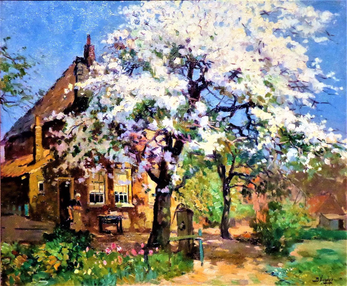 kvandervate's tweet image. In #Nunspeet heb ik deze week het @NVeluwsMuseum bezocht, waar de tentoonstelling ‘ #Springlevend! ‘ is te zien over het werk van Ben #Viegers. Op de foto’s zie je: ‘Boerenerf met #bloesemboom’, ‘Vaart met koeien op een #praam’, ‘De #Rijnkade in #Arnhem’ en ‘Muurhuizen in #Rees’.