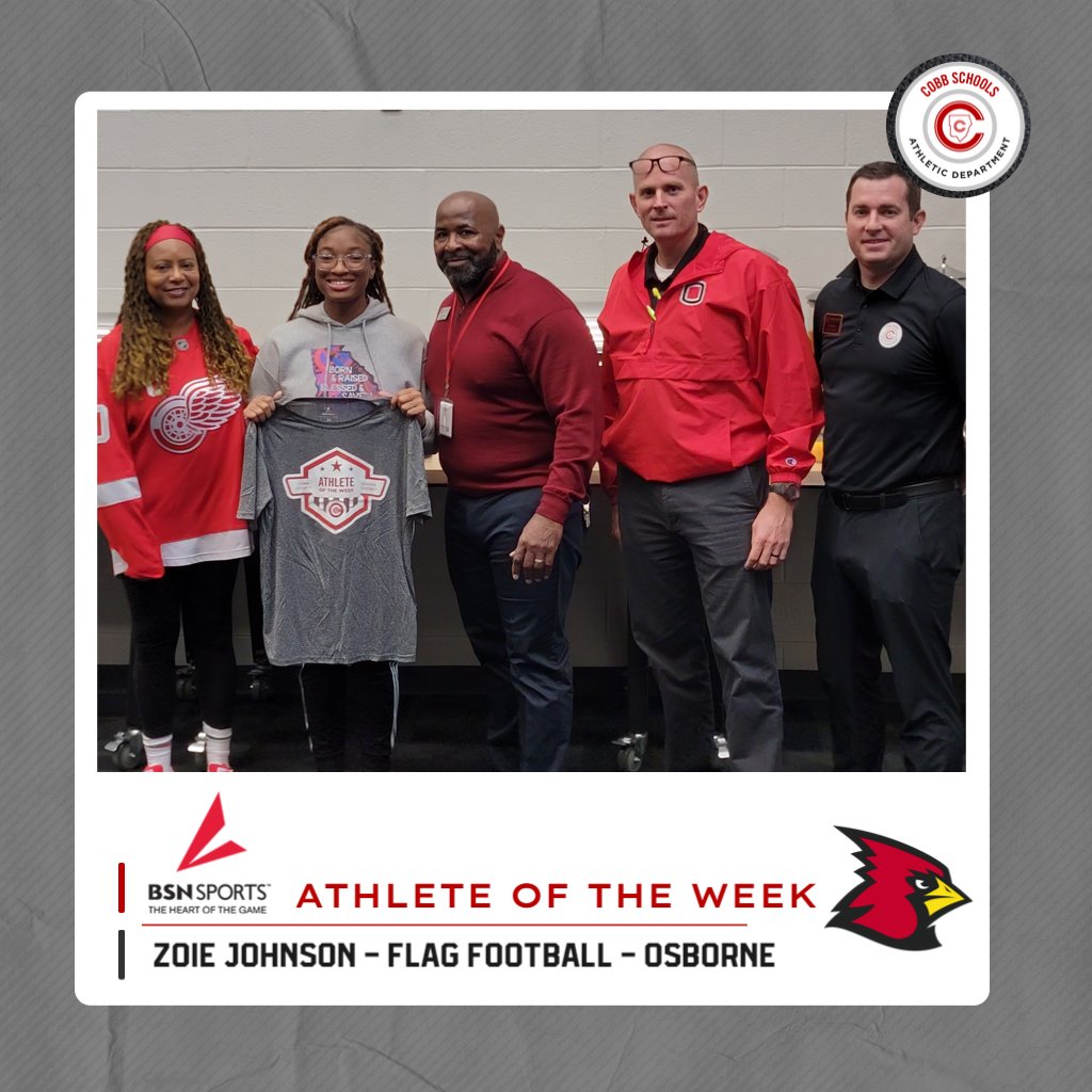CCSD_AD's tweet photo. Congrats to this week's @CCSD_AD female AOTW! Zoie Johnson of @osbcardinals racked up 284 rushing yards, 64 receiving yards and 4 TDs. She also is the leading rusher in the state! Thanks to @BSNSPORTS_GA for sponsoring our award! @cobb_sports @CobbSchools https://t.co/dTajGvvTGn