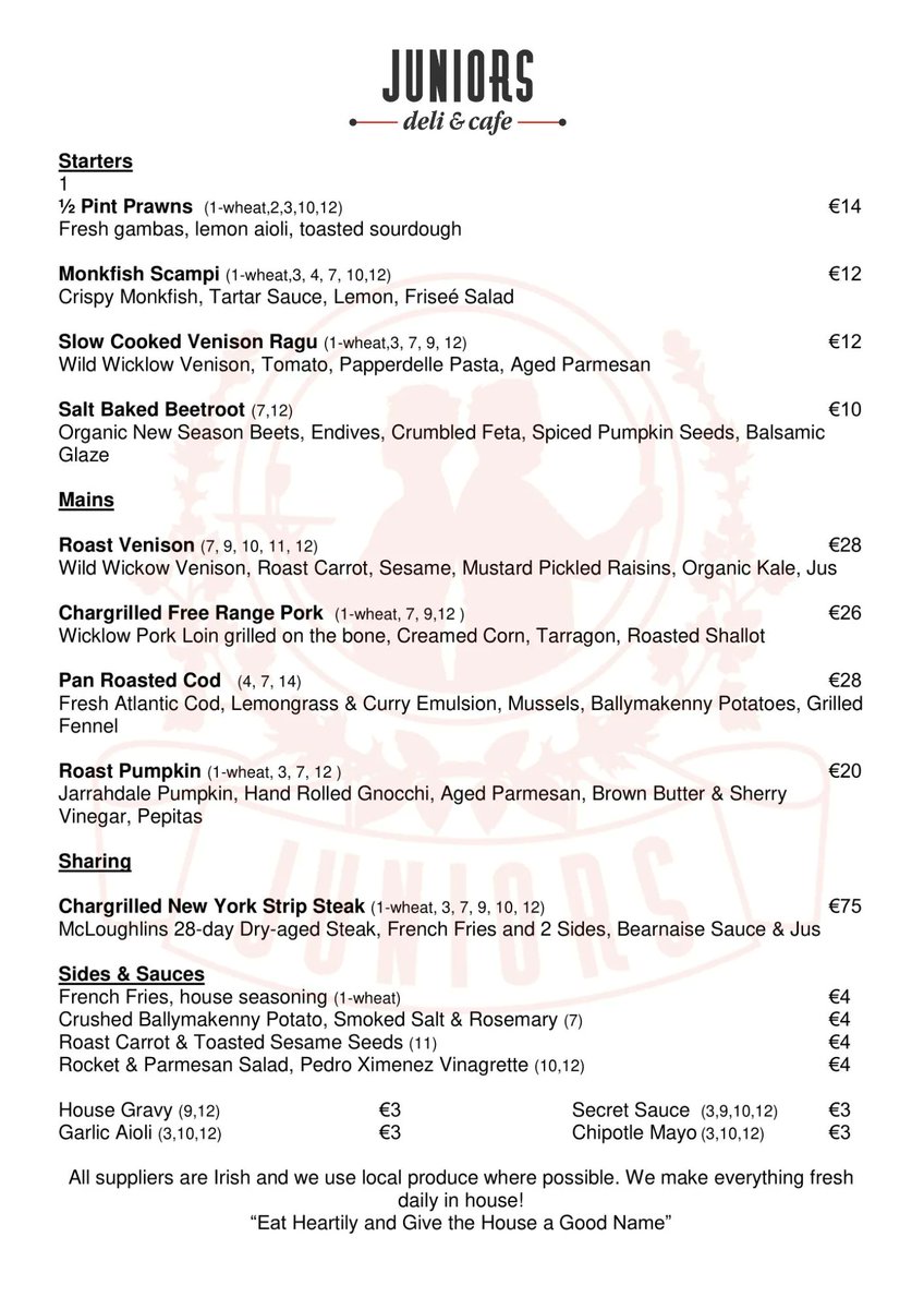 We will be serving DINNER this Saturday from 3pm! 🤩

Visit juniors.ie to book a table 🙂