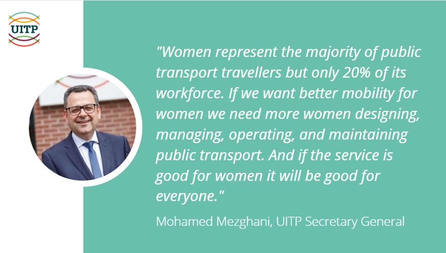 Today <a href="/MedMezghani/">Mohamed Mezghani</a> joined <a href="/ITF_Forum/">International #Transport Forum 🌎</a>'s webinar on 'Accelerating action on gender equality: How can streets and public spaces enable safer travel for women'

He noted the importance of increasing women working within our sector to improve services for everyone.