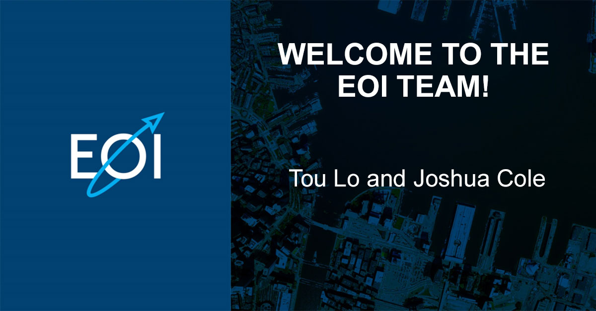 EOI_Space's tweet photo. Welcome to the EOI team Tou Lo, IT &amp; Security Director, &amp; Josh Cole, Principal Systems Engineer! Want to join our team or know someone who is qualified? See open position here: https://t.co/c9WWBrYBDM #newhire #smallsats #satelliteindustry #earthimagery #gis https://t.co/kMWfKT0vhf