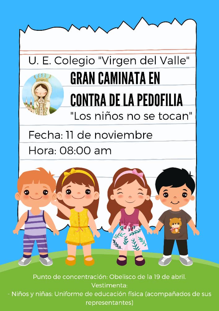 #10octubre || La Lcda <a href="/Berzabethg1/">Berzabethgandicaoficial</a> jefa de la @ZonaEducTachira  te invita a la Gran Caminata en contra de la Pedofilia, LOS NIÑOS Y NIÑAS NO SE TOCAN.
<a href="/_LaAvanzadora/">Yelitze Santaella</a> 
@MPPEDUCACION 
<a href="/Crazet2011/">Crazet2011</a> 
@formacionzet 
<a href="/supervisionZET1/">SupervisionZET</a>
<a href="/FreddyBernal/">Freddy Bernal</a> 
<a href="/NicolasMaduro/">Nicolás Maduro</a>