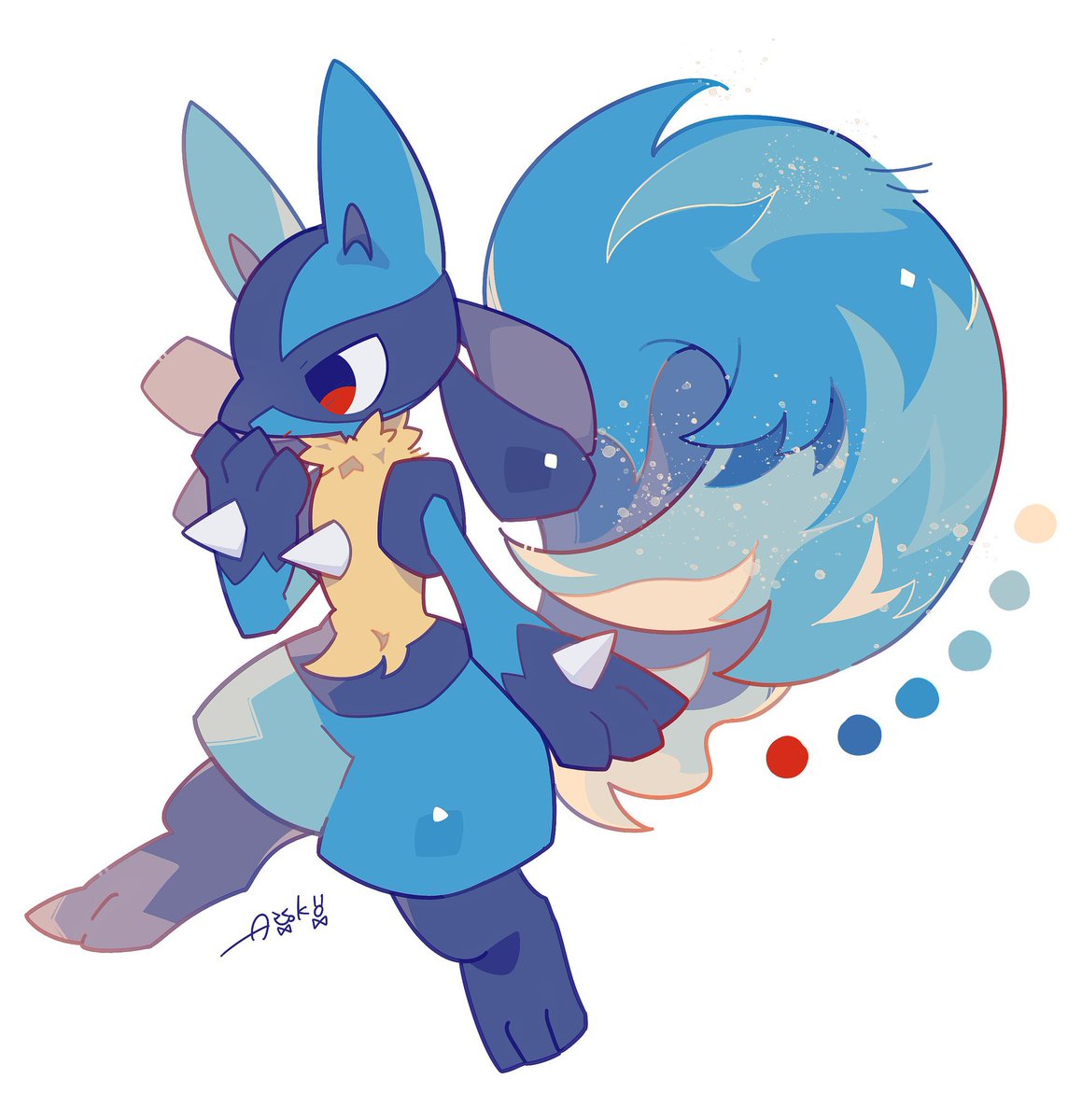 lucario solo pokemon (creature) signature red eyes spikes furry white background  illustration images
