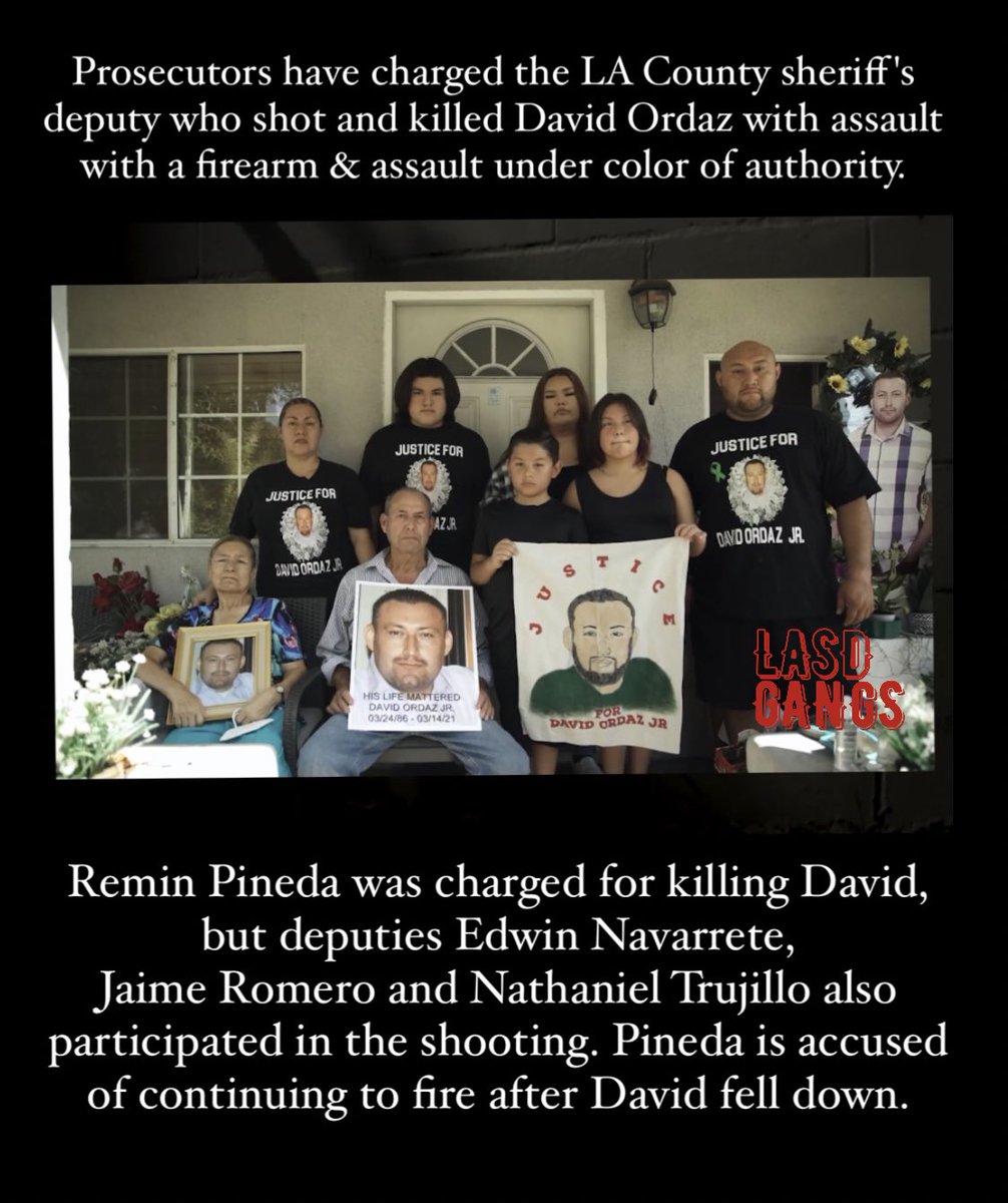 The office of LA District attorney George Gascón (@LADAOffice) has charged one of the four deputies who killed David Ordaz Jr. #GoogleLASDgangs