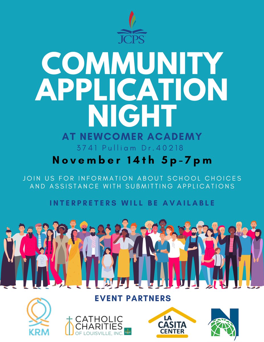 JCPSKY's tweet photo. ✅ APPLY NOW | Join us for a Community Application Night at @NewcomerAcademy on Monday, Nov. 14!

The event is open to families districtwide and will feature interpreters in 8⃣ languages! Access this flyer in additional languages ➡️ https://t.co/z6SPHiVQqA 

#WeAreJCPS https://t.co/DZbU4KWCVP