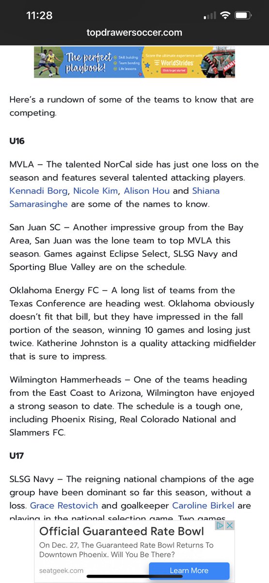 #ECNLPHX   Thanks Top Drawer soccer <a href="/TopDrawerSoccer/">TopDrawerSoccer</a> for shout out!!  <a href="/ECNLgirls/">ECNL Girls</a> <a href="/ImCollegeSoccer/">College Soccer Truth ™</a> <a href="/ImYouthSoccer/">ECNL/GA/Recruiting/College Soccer</a> <a href="/whhyouth/">Wilmington Hammerheads</a> <a href="/TheSoccerWire/">SoccerWire</a> <a href="/PrepSoccer/">Prep Soccer ⚽️</a>