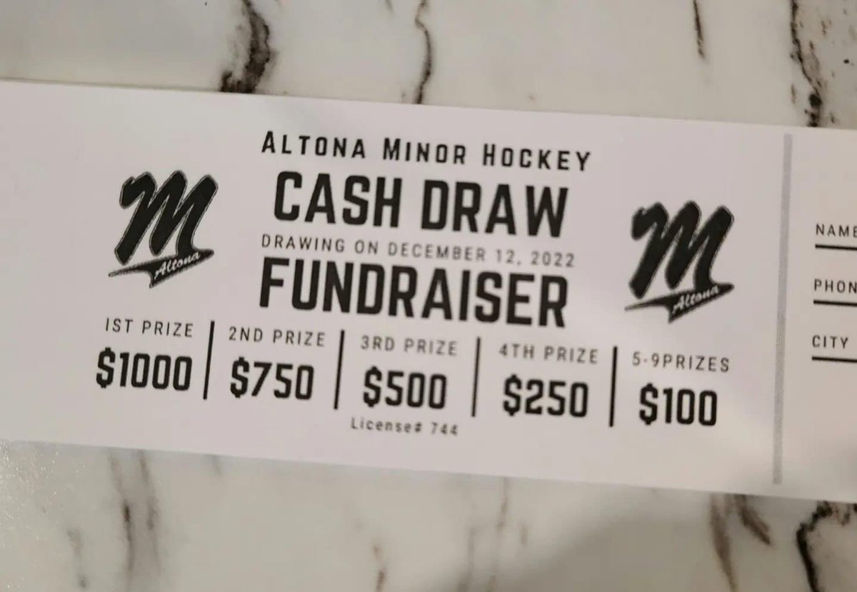AMH is selling cash draw tickets for the month of November. Let us know if your interested and we can hook you up.