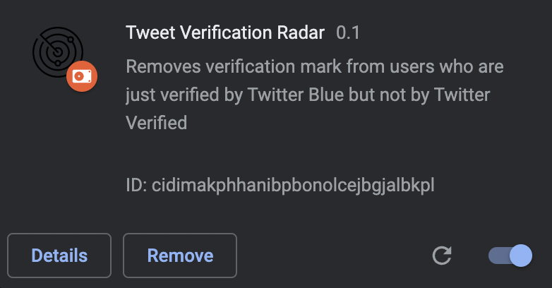 kyonru_'s tweet photo. I'm currently building an extension that removes the verified mark from those users.

Name suggestions are welcome. https://t.co/jMpy42VhOO