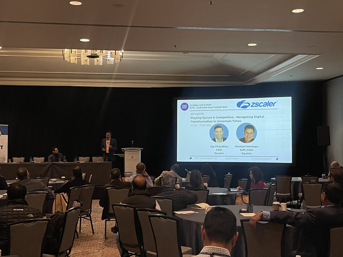 gbiimpact's tweet photo. Excited to hear from Jay Chaudhry and Michael Montoya on "Staying Secure & Competitive - Navigating Digital Transformation in Uncertain Times"
in the CIO Room! #ImpactFlagship #innovativetech @zscaler @equinix https://t.co/lGlcKnAGcP