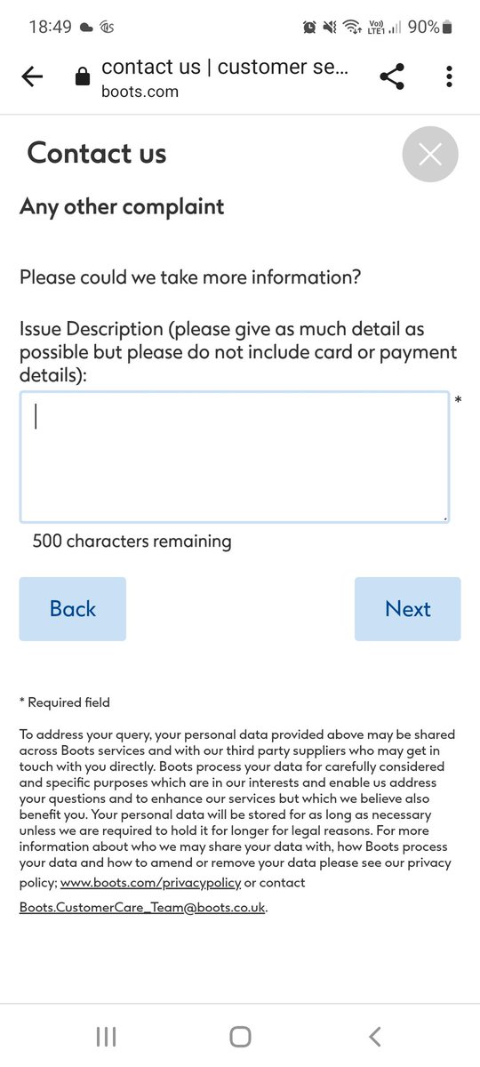 thatssomike's tweet photo. .@BootsUK your complaint form says to include as many details as possible. There's also a 500 character limit. Make it make sense! https://t.co/LL3E1dbwj9