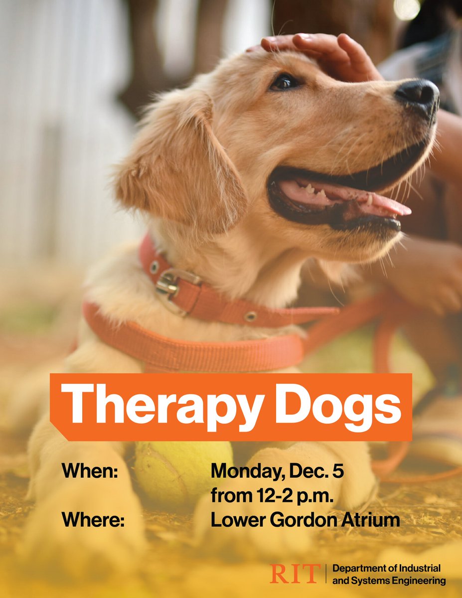rit_ise's tweet photo. Take a break from classes and come meet these therapy dogs! This event is located in the Lower Gordon Atrium, on Monday, Dec. 5th from 12-2 pm. https://t.co/iJvXoMSkrM