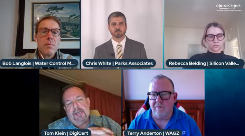 CONNECTIONS_US's tweet photo. Discussing #MATTER at #connus22 today! @ParksAssociates @getwagz @SVB_Financial @digicert Water Control Management #Interoperability #connectivity #standards #hardwareasaservice #businessmodel https://t.co/HC1Okv1riH