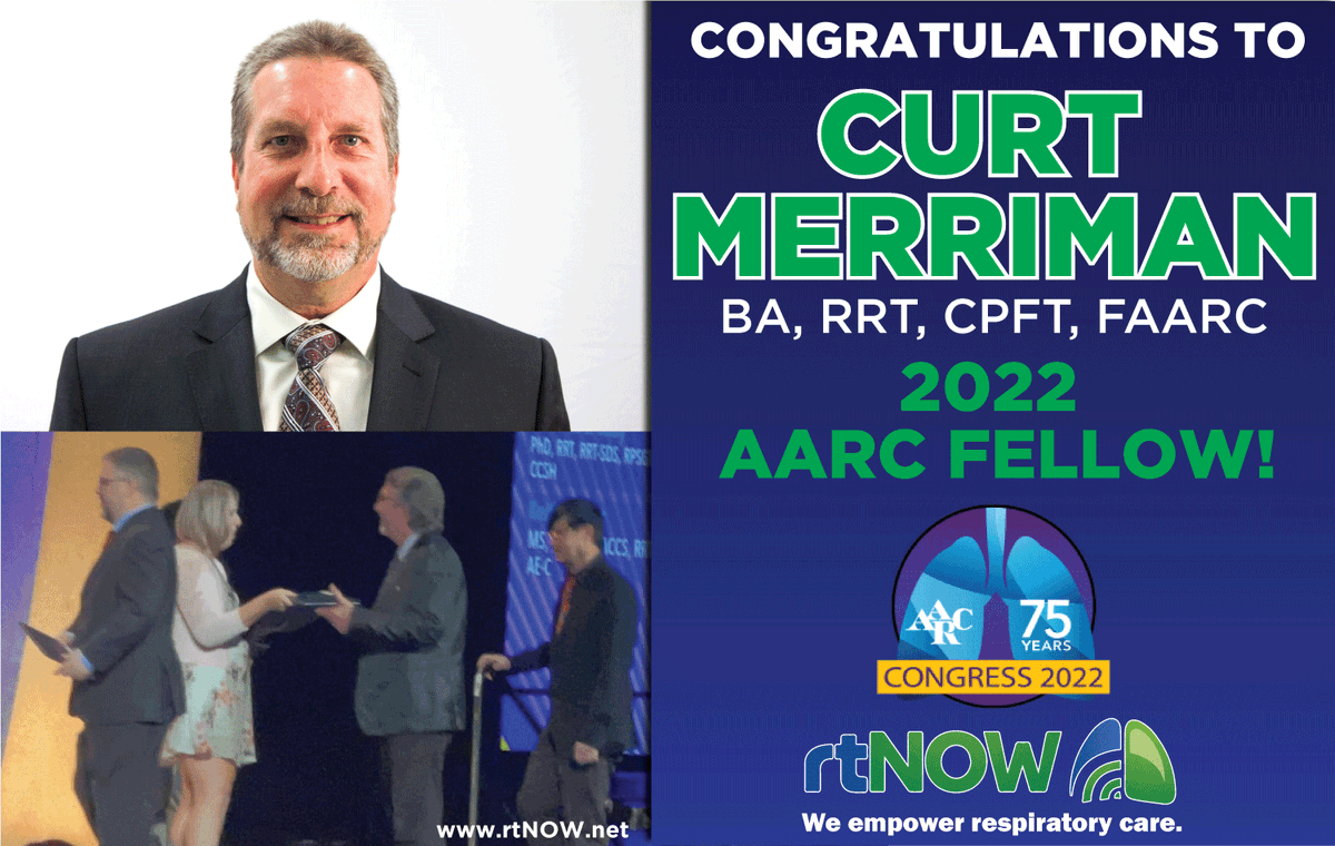Rtnow's tweet photo. Congratulations Curt Merriman!
2022 AARC Fellow
#rtNOW #WeEmpowerRespiratoryCare #AARC https://t.co/NLgYdFOztp