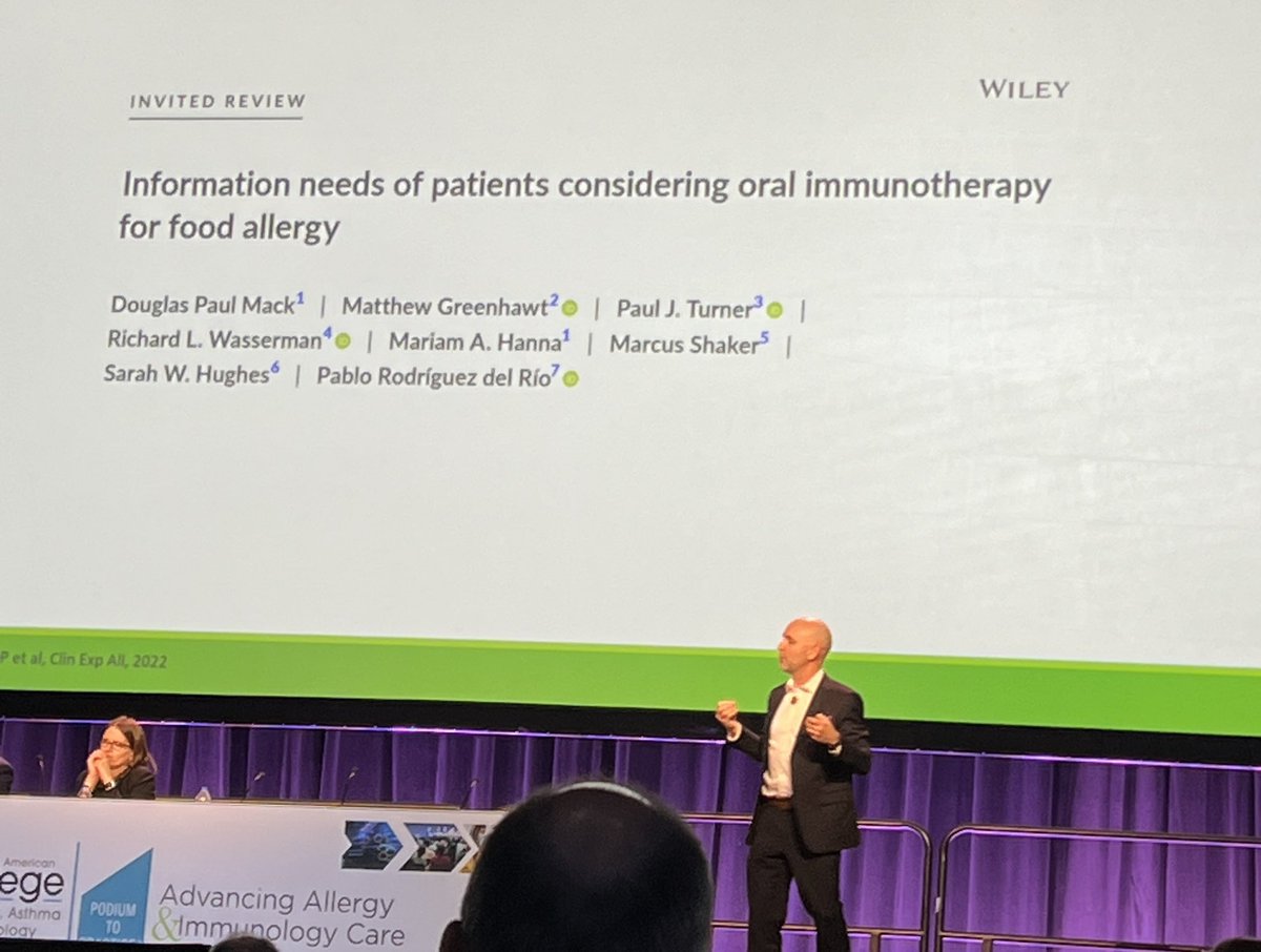#ACAAI22 great talk by <a href="/DrDougMackMD/">Dr. Douglas Mack</a> on shared decision making in food allergy treatment.