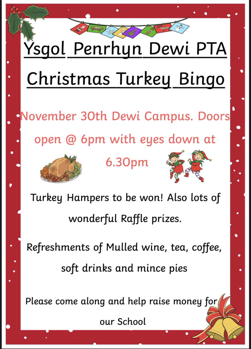 cyfeillion_YPD's tweet photo. 🎅🏻🎄🦃 Turkey Bingo is back! @NonYsgol @Penrhyndewi @ypd_aidancampus https://t.co/7xcRUZIVF2