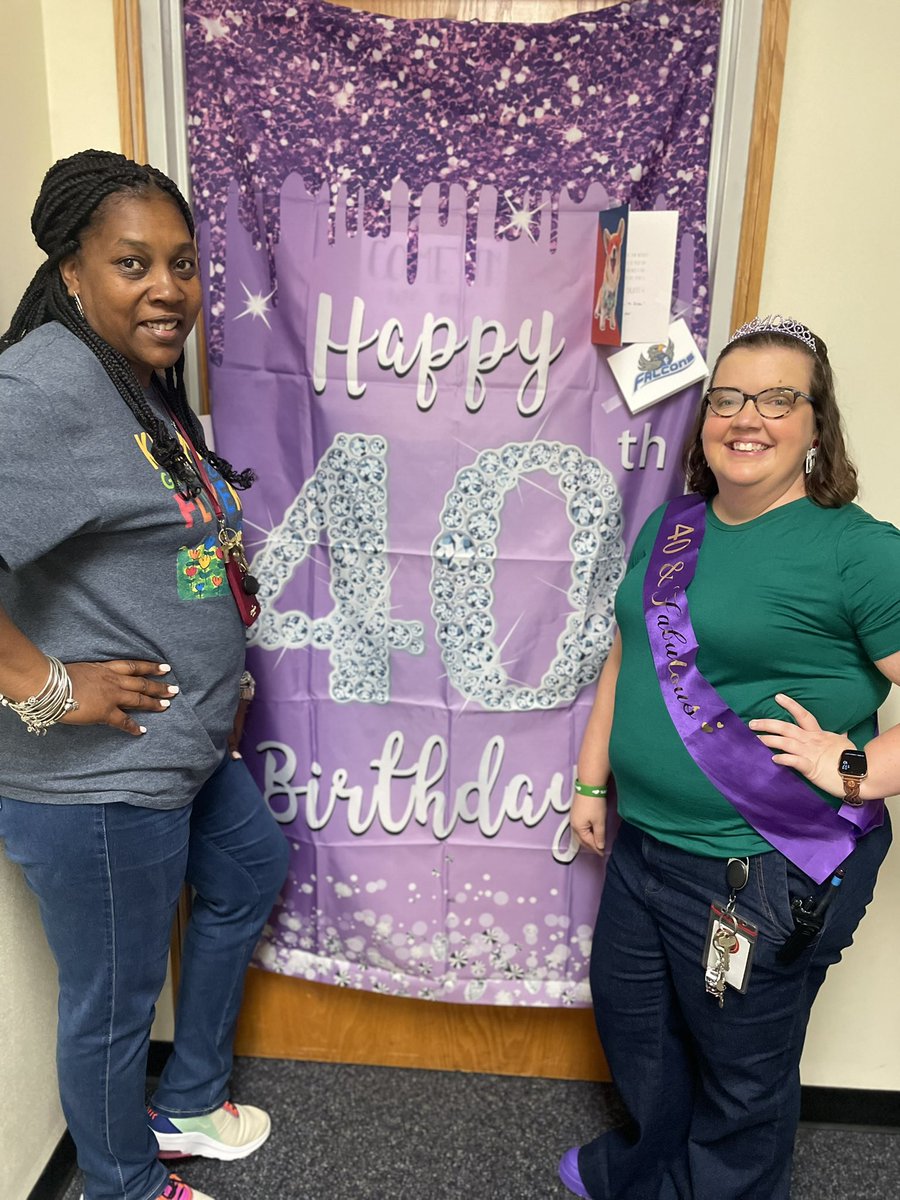 here_is_hannah's tweet photo. Birthday happenings… just the beginning! I work with the best people!! @Falcons_FES @Tiffany99056789 #helloforty 💜🥳🎂 https://t.co/sJD7xaDmHq