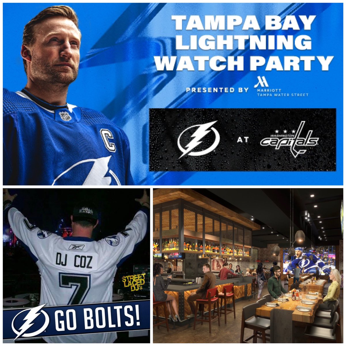 #BoltsNation! We hope to see u tomorrow at Garrison Tavern at @Marriott @WaterStTampa for the OFFICIAL @TBLightning Watch Party! We’ve got @djcoz941 in the mix, @ThunderBugTBL, @TBLRollingTHNDR, #BoltsBlueCrew & more! 20% off food & bev for Military & Vets! @CityofTampa #GoBolts