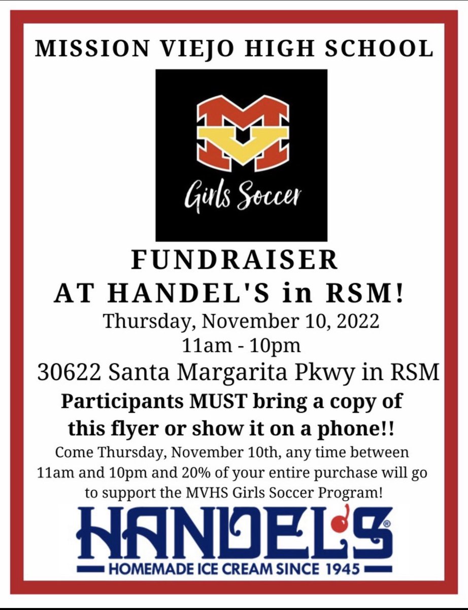 diablosoftball's tweet photo. @diablos_soccer Fundraiser Today Please support by visiting Handel’s RSM #ThankYou https://t.co/jgaAKc1RcP