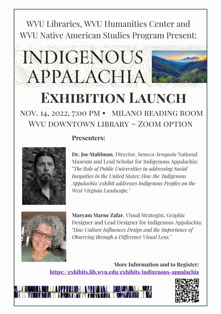 wvuLibraries's tweet photo. Join us for a launch event sponsored by @WVU_Humanities of the exhibit "Indigenous Appalachia" on Monday, Nov. 14 at 7:00 pm in the Milano Reading Room of the Downtown Library! Exhibit sponsored by @WVHumanities 

Learn more about the event:
https://t.co/VDQl2HI5jP https://t.co/4qSyi1btmZ