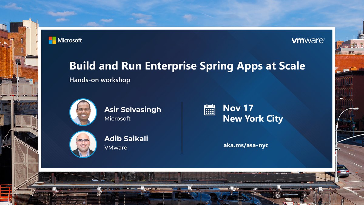 Azure's tweet image. We are excited to announce the Azure Spring Apps Experience Day, presented in collaboration with VMware!

Register for this in-person workshop to get direct experience with Azure Spring Apps Enterprise: msft.it/6019dUbCB #AzureSpringCloud