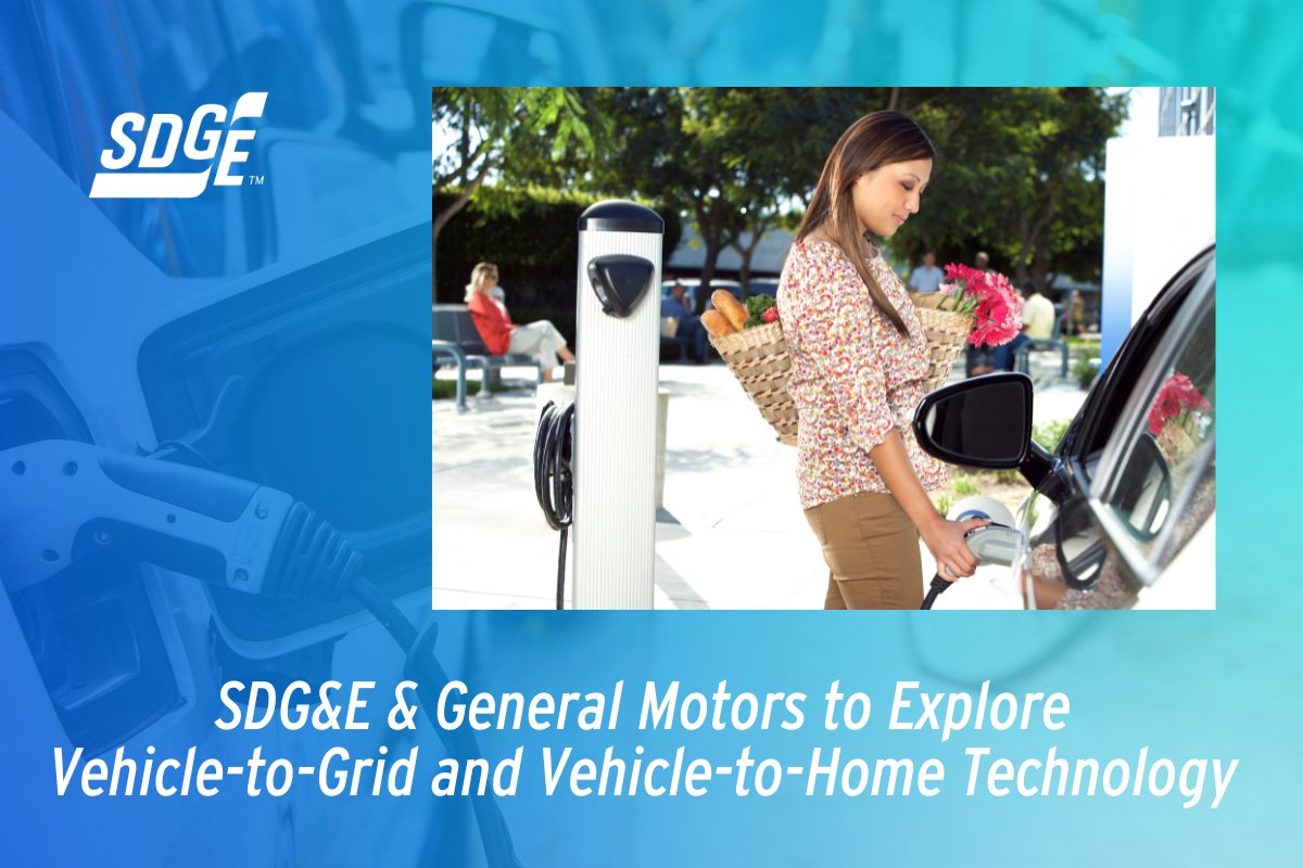 SDGE's tweet photo. We’re excited to announce a new partnership with 
@GM on integrating bidirectional #ElectricVehicles (EVs) into our electric grid and residences as a local energy resource. Great news for our entire community. LM: https://t.co/GGf3Brhyuo🚘🔌 #LOVELECTRIC | @ENERGY @OTTatDOE https://t.co/OjjDAuRBfP