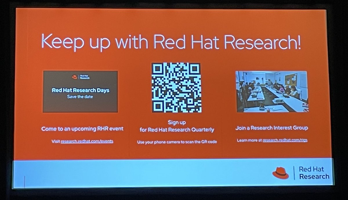 Red Hat Research Quarterly - great resource for info on advanced #opensource projects & outreach being pursued by @RedHat in collaboration with @BU_ece @Columbia @MasarykUni @czechitas & others - subscription link via the QR code below - @ghaff #LFMemberSummit