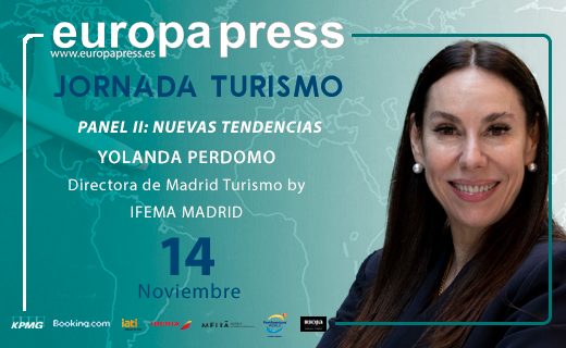 Yolanda Perdomo, directora de Madrid Turismo by IFEMA MADRID, participará el próximo 14 de noviembre en el panel de <a href="/europapress/">Europa Press</a> “Nuevas Tendencias”, englobado en el marco de la I Jornada de Turismo. 

Podrás seguirlo en el siguiente enlace. bit.ly/3WSV3e8
