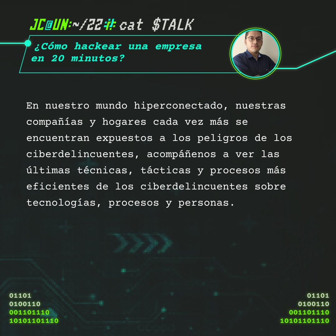 uqbarUN's tweet image. El tercer ponente @yesithalexander (linkedin.com/in/pentester-e…) profesor de la @UniJaveriana nos presentará su charla sobre ¿Cómo hackear una empresa en 20 minutos? 

Ven y descubre cómo en el #JCUN2022

#Cobersecurity #Ciberseguridad