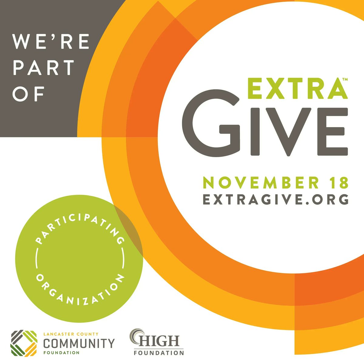 We're glad to be part of Lancaster's 2022 ExtraGive, celebrating the joy of giving as the holidays approach! Join us on Friday, November 18 for this day of generosity!