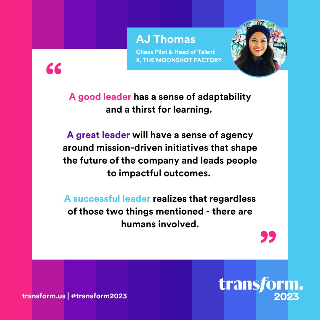 What does it take to be a successful leader in todays world of work? Transform 2023 speaker <a href="/ItsAJThomas/">AJ Thomas</a> from <a href="/Theteamatx/">X, The Moonshot Factory</a> shares how to be a good leader, a great leader and a successful leader. Join us at Transform 2023 lnkd.in/gEXj6mQ

#transform2023 #futureofwork #hr