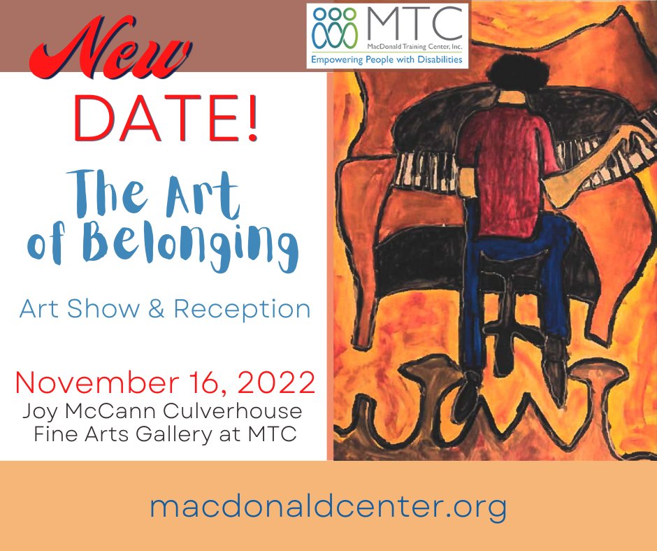MacDonald Training Center (@macdonaldtcnter) on Twitter photo <a href="/MacDonaldTCnter/">MacDonald Training Center</a> (MTC) UPDATE: We are grateful to resume full services at both locations tomorrow, Friday November 10. The Art of Belonging Art Show & Reception, is rescheduled to Wednesday, November 16, 2022, 5-7 PM
Learn more: macdonaldcenter.org/fine-arts-gall… <a href="/MacDonaldTCnter/">MacDonald Training Center</a> (MTC) UPDATE: We are grateful to resume full services at both locations tomorrow, Friday November 10. The Art of Belonging Art Show & Reception, is rescheduled to Wednesday, November 16, 2022, 5-7 PM
Learn more: macdonaldcenter.org/fine-arts-gall…