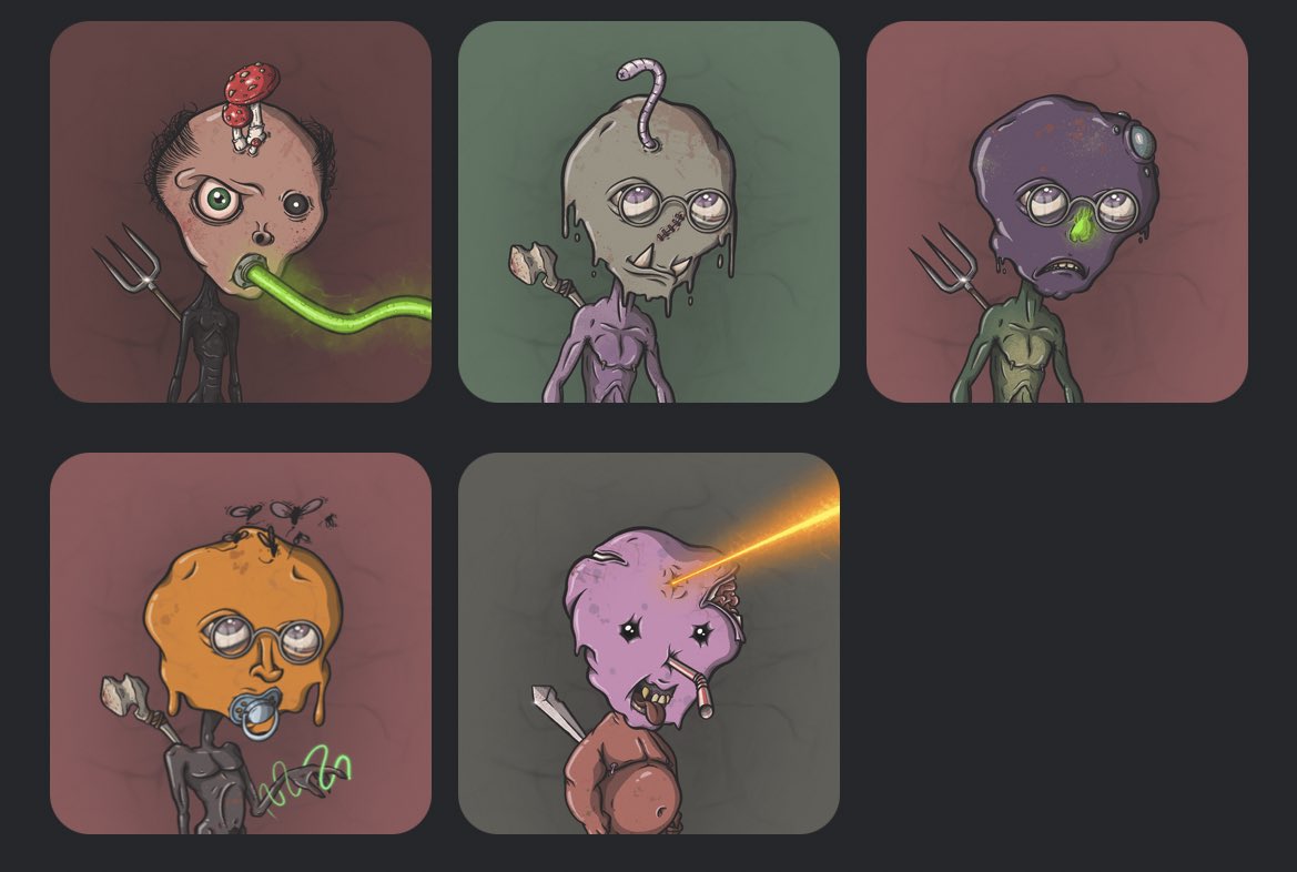 Minted a few <a href="/boogerzwtf/">Booger Creepz</a> art lookin nasty af.🤮🤧🦠