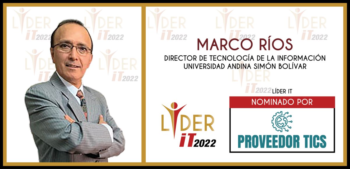uasbecuador's tweet photo. 👏🏻👏🏻👏🏻 ¡Felicidades!
Nuestro director de Tecnología de la Información y Comunicación TIC, Marco Ríos, está nominado para la elección de Líder IT Ecuador 2022.
Puedes apoyarlo con tu voto aquí 👇🏻👇🏻
https://t.co/GQGXNU0GB5
#OrgulloUASB #PremiosLíderIT #EcuadorIT #ProyectosIT https://t.co/cWVarSnaLh