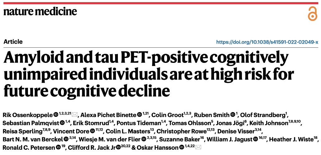 The <a href="/biofinder_study/">BioFINDER</a> is proud to present our latest paper by <a href="/RikOssenkoppele/">RikOssenkoppele</a>, @alexa_pichetb et al. published in <a href="/NatureMedicine/">Nature Medicine</a> today!

Link (open access): go.nature.com/3A3WRqX
Thread below 👇