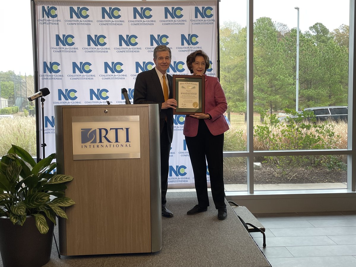 NC_Governor's tweet photo. Today, Gov. Cooper presented @NCSecState Elaine Marshall with the Order of the Long Leaf Pine at the NC Global Advantage Forum. She is an extraordinary leader, and she made history as the first woman elected to a statewide, executive branch office. https://t.co/PctrDEgf5p