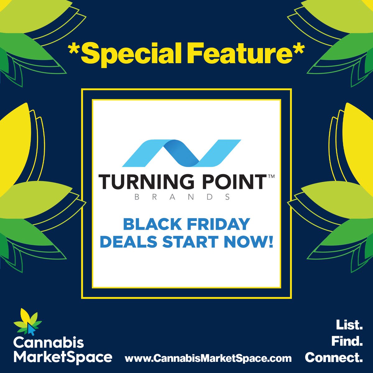 CanaMarketSpace's tweet photo. Find quality products from Turning Point Brands on your #cannabisindustry marketplace: https://t.co/j1kZWJMi1b

#BlackFridayDeals22 #MarketSpace #CannabisCommunity #cannabis #BlackFriday #deals https://t.co/FqJ0Pgr7yp