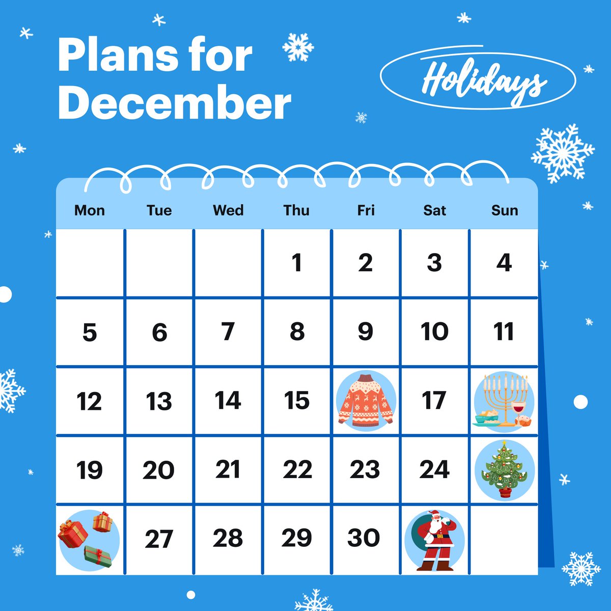 December is a stressful month for all business owners. But all you want to do is celebrate the holiday season with everyone else!
To make this period a bit less stressful, schedule content in advance. Check out the December collection of templates:bit.ly/3G5OQFv
