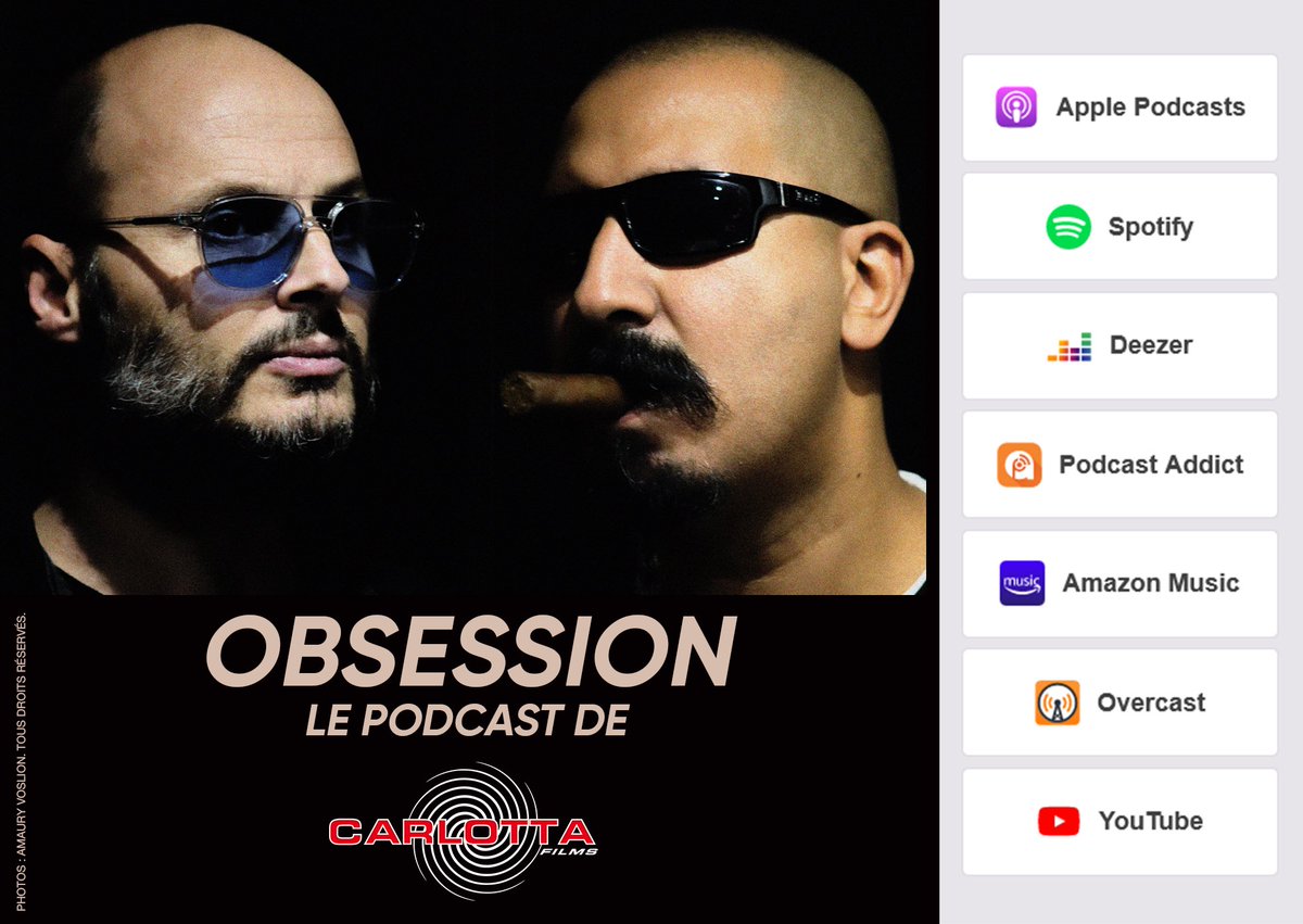 CarlottaFilms's tweet photo. Rdv ce samedi 12h pour OBSESSION, le podcast de Carlotta Films, par @fabriceduwelz & #FathiBeddiar. Ăpisode 1 sur un des plus grands cinĂ©astes de notre temps. Sur vos plateformes de podcast : Apple Podcasts, Spotify, Deezer, Podcast Addict, Amazon Music et notre chaĂźne YouTube. https://t.co/vQiQ1qpM2J