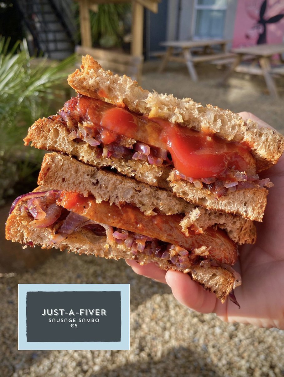 Sausage Sambo - JUST A FIVER 

2 Gourmet Pork Sausages, Fried Onions and Homemade Ketchup served on Toasted Rustic Granary Bread. 

#justafiver #tallaght #whitemoosecafe #dublin #fiveeuro #only #justa